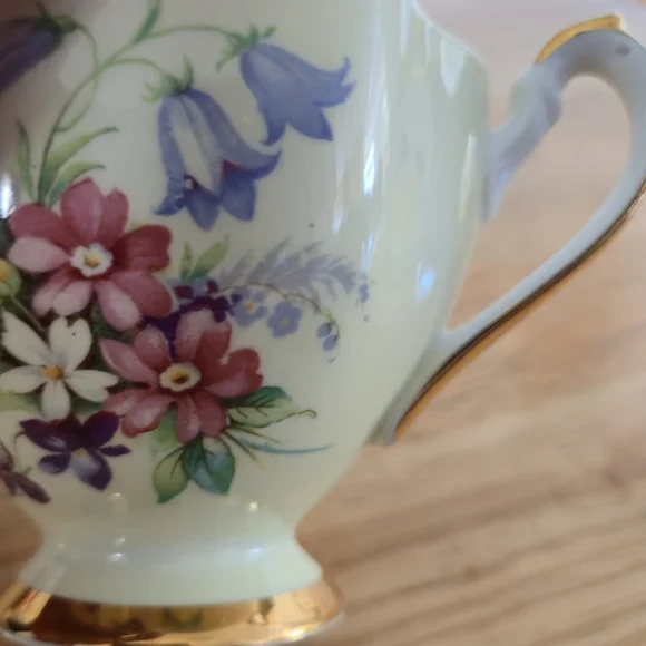 Queen Anne Yellow Bluebell Wildflower Bone China Tea Cup Saucer Gold Gilt Duo UK - Picture 8 of 11